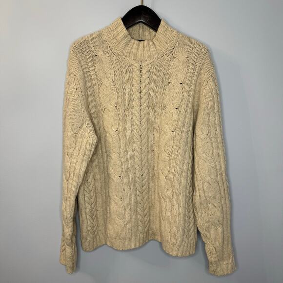Brooks Brothers Wool Heavy Cable Knit Fisherman High Neck Women’s L Cream - Picture 2 of 8